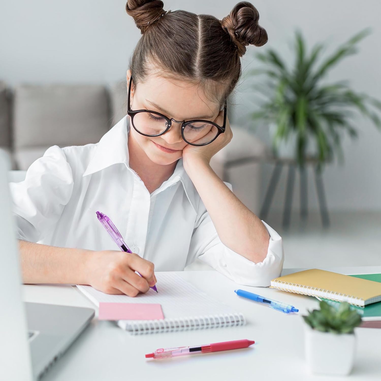 WRITECH Gel Pens Fine Point: 0.5mm Multicolor Ink Retractable 8ct Smooth Writing No Smear for Journaling Drawing Note Taking Silent Click Assorted Colored Pen Set 8ct Juice color